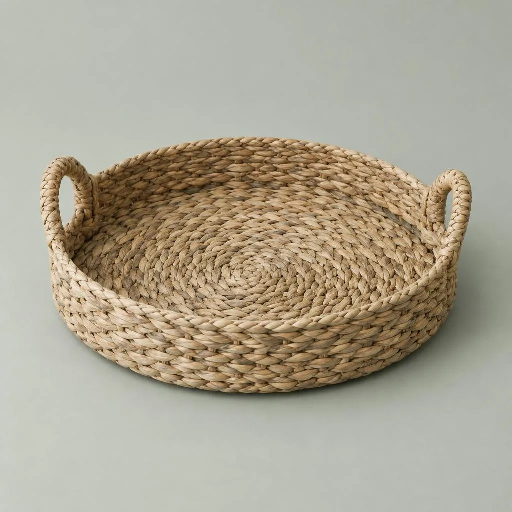 Round woven storage tray